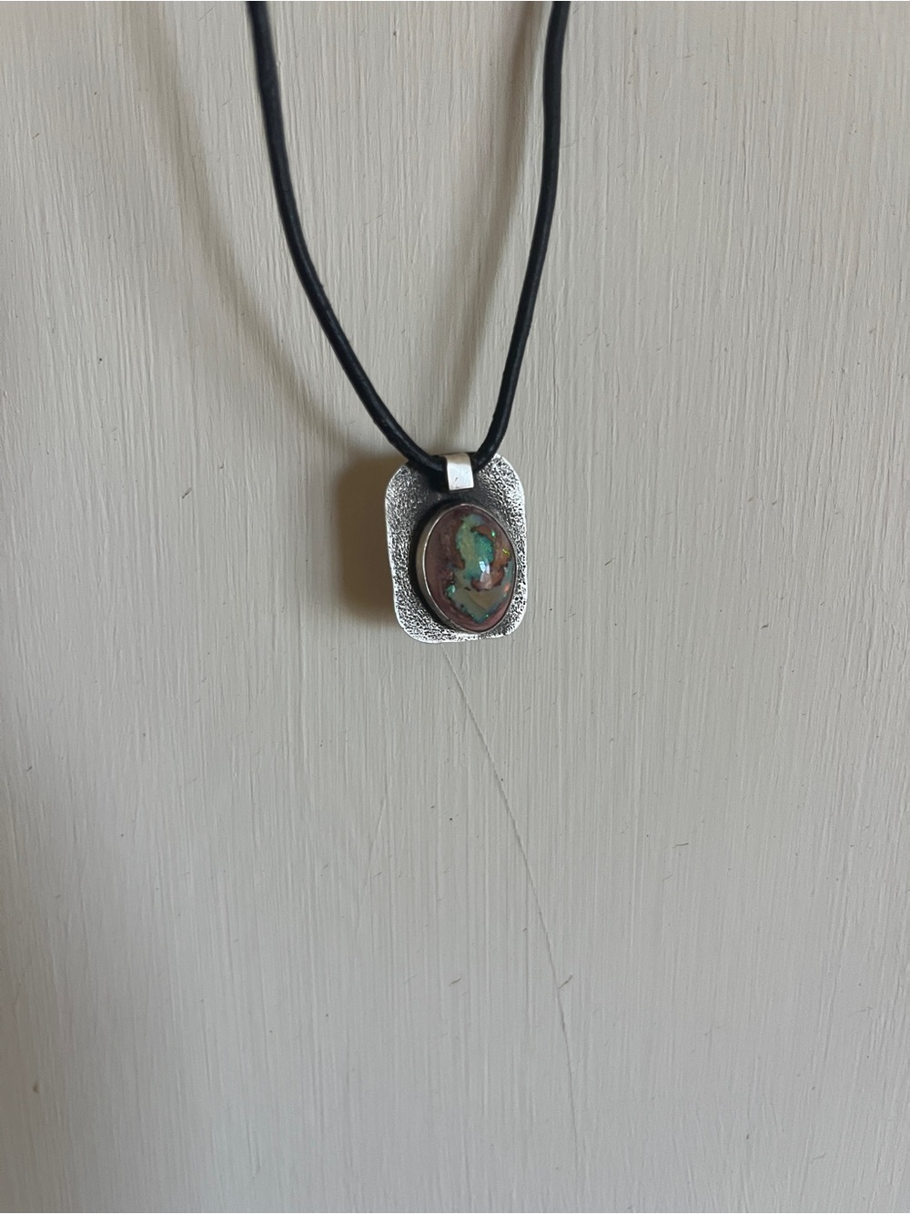 Sterling Silver Pendant Necklace with Turquoise Accent - Black Cord